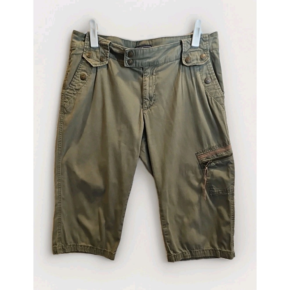 Boho Cropped Barrel Leg Cargo Pants Olive Green 100% Cotton Sz 12 Festival #652